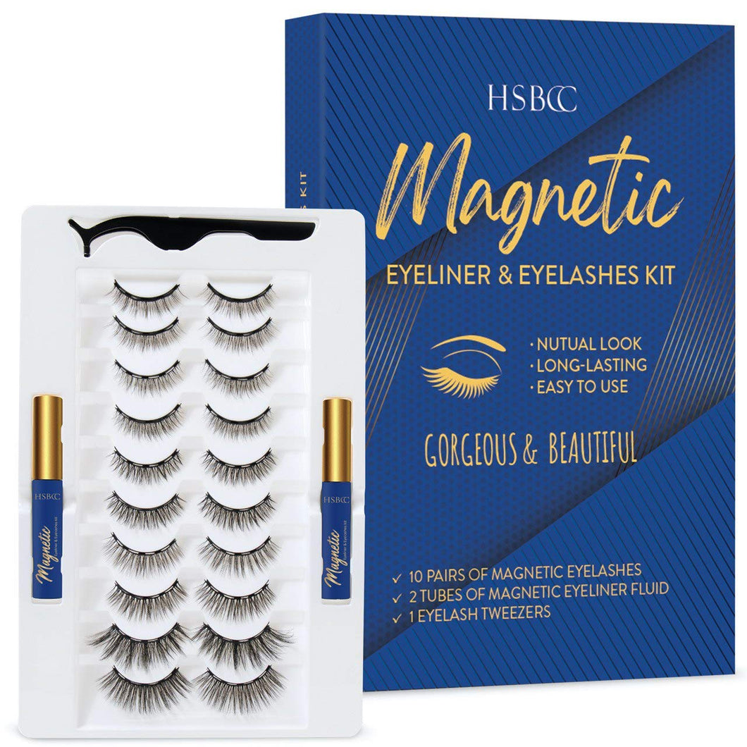 HSBCC Updated 10 Pairs 3D 6D Magnetic Eyelashes and Eyeliner Kit